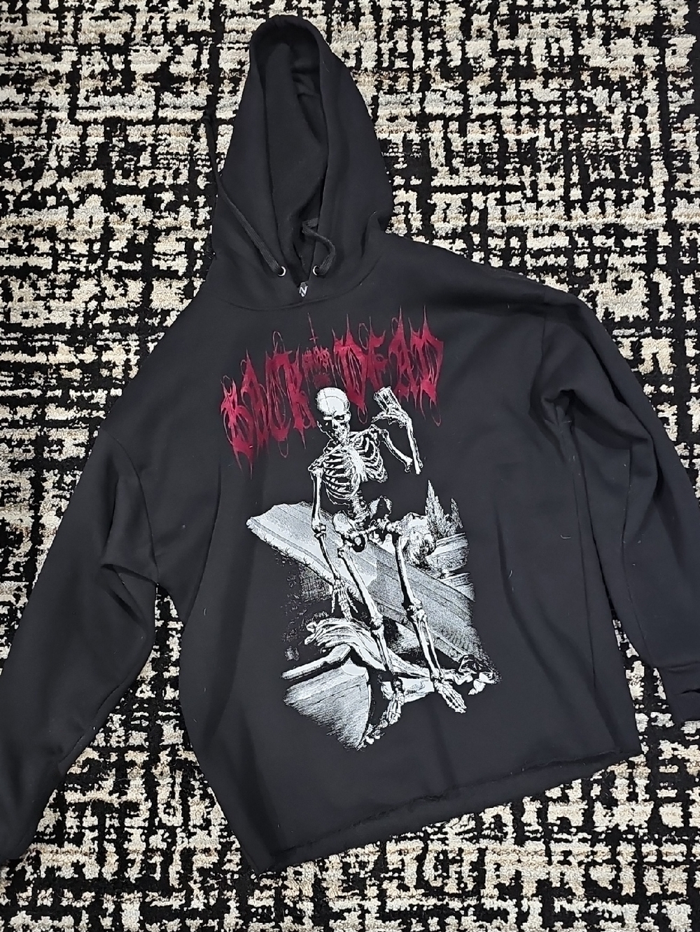 Widow Black Graphic Skeleton Hoodie with Red Accent